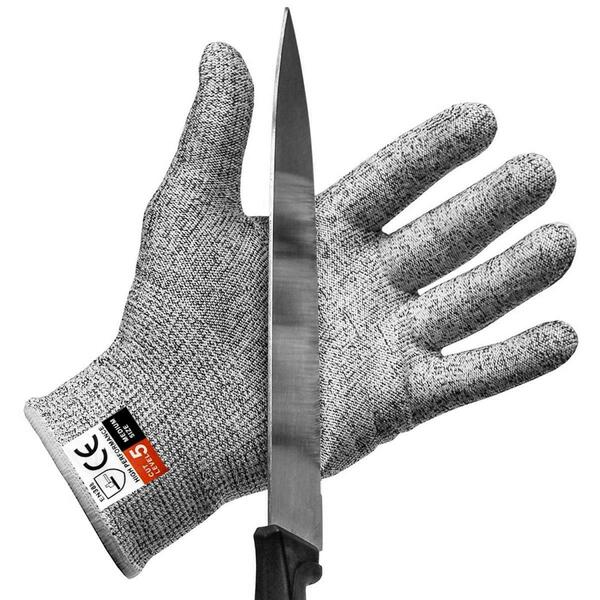 Kapscomoto Cut Resistant Gloves Food Grade Level 5 Protection Safety Kitchen Cuts Gloves - Grey HOM-004